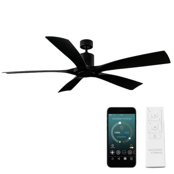 Modern Forms Aviator 70 in. Smart Indoor/Outdoor 5-Blade Ceiling Fan Matte Black with Remote Control