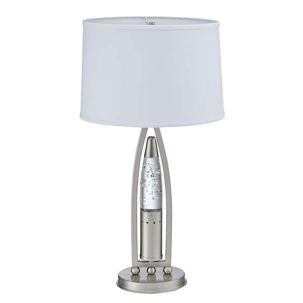 EVERGLADE HOME Lucca 28 in. Satin Nickel Table Lamp with Glass Tube and Fabric Shade