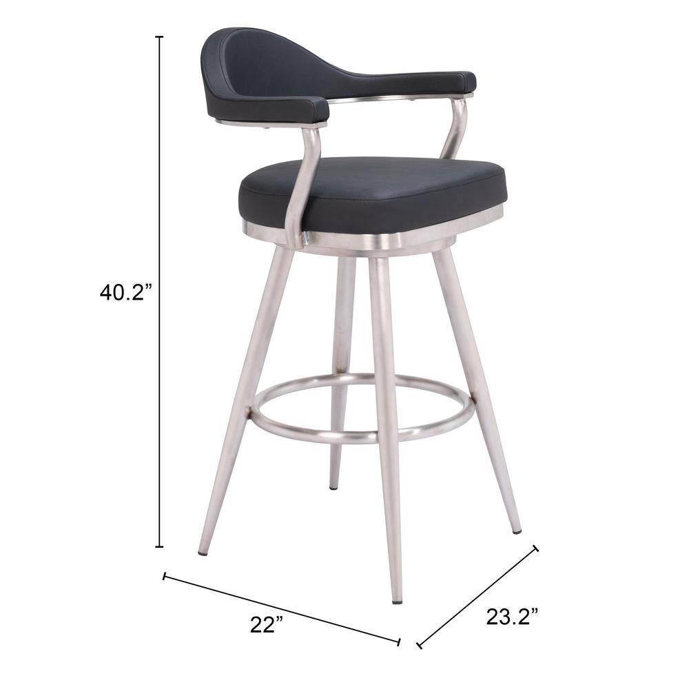 Black Leather and Metal Swivel Counter Stool