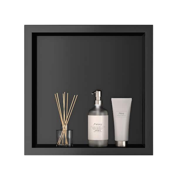 12 in. W x 12 in. H x 4 in. D Waterproof Recessed Shower Niche Space-Saving Storage Shelf in Matte Black, No Tile Needed