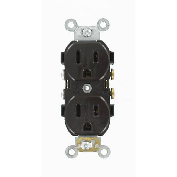 Leviton 15 Amp Industrial Grade Heavy Duty Self Grounding Duplex Outlet, Brown
