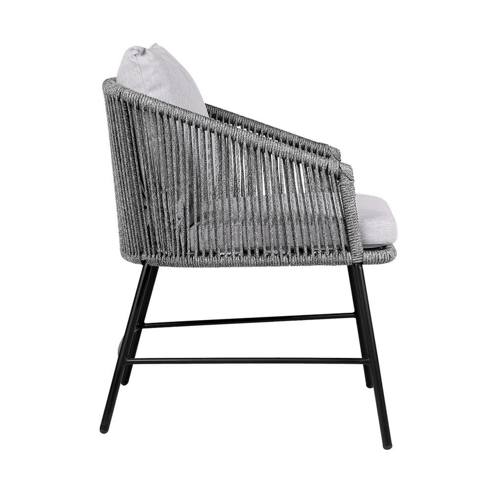 Gray Rope and Black Steel Outdoor Dining Chair with Cushions