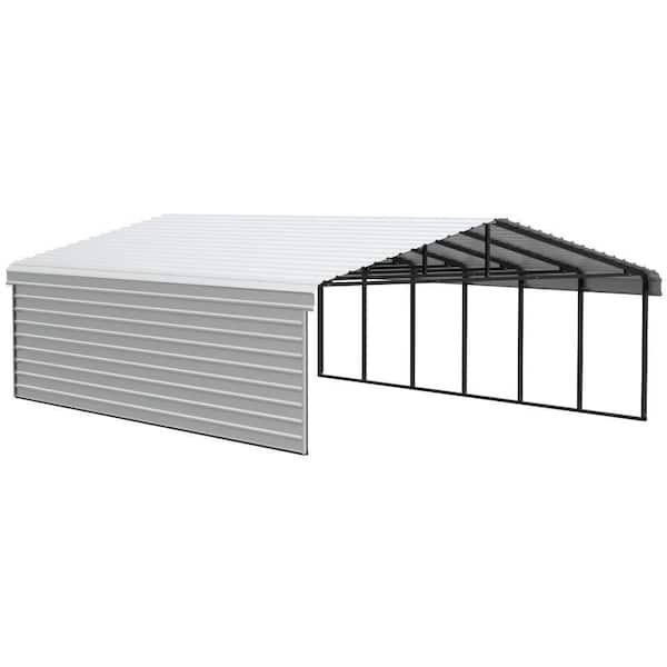 20 ft. W x 29 ft. D x 7 ft. H Eggshell Galvanized Steel Carport with 1-Side Wall Kit