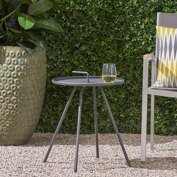 HOTEBIKE 16.5 in. Grey Iron Side Table - Modern Steel Design with Unique Handle - Portable and Durable