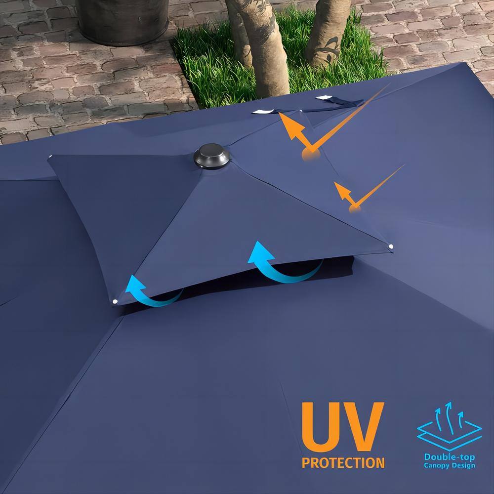 Navy Blue 11' Square Cantilever Patio Umbrella with Wood Grain Frame
