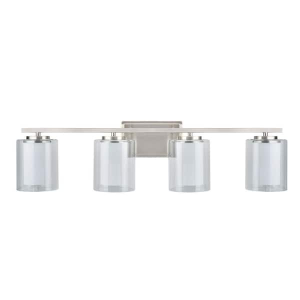 4-Light Satin Nickel Vanity Light with Clear Glass Shade