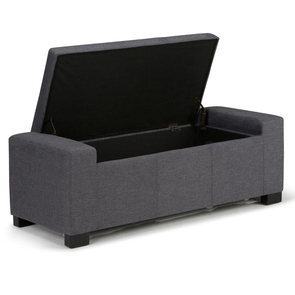 Slate Gray Tufted Polyester Storage Bench Ottoman