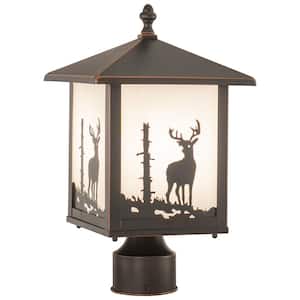Bryce 1-Light Bronze Steel Hardwired Outdoor Weather Resistant Rustic Deer Tree Post Light with No Bulbs Included