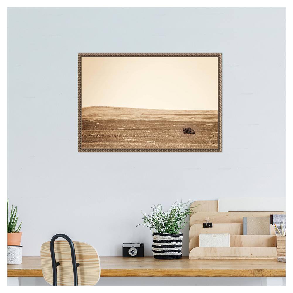 Sepia Bison Landscape Framed Canvas Wall Art 23 x 16
