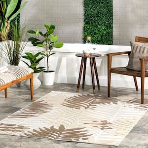 Molly Textured Tropical Leaves Beige 5 ft. x 8 ft. Indoor/Outdoor Area Rug