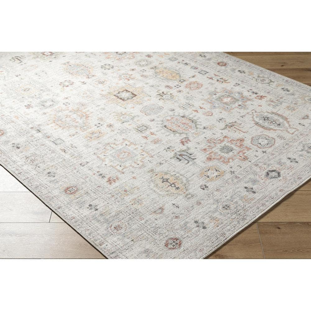 Ivory and Beige Medium Pile Synthetic Rectangular Area Rug