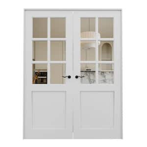 56 in. x 80 in. Universal Handed 6-Lite Clear Glass White Solid Core MDF Double Prehung French Door with Assemble Jamb