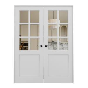 64 in. x 80 in. Universal Handed 6-Lite Clear Glass White Solid Core MDF Double Prehung French Door with Assemble Jamb