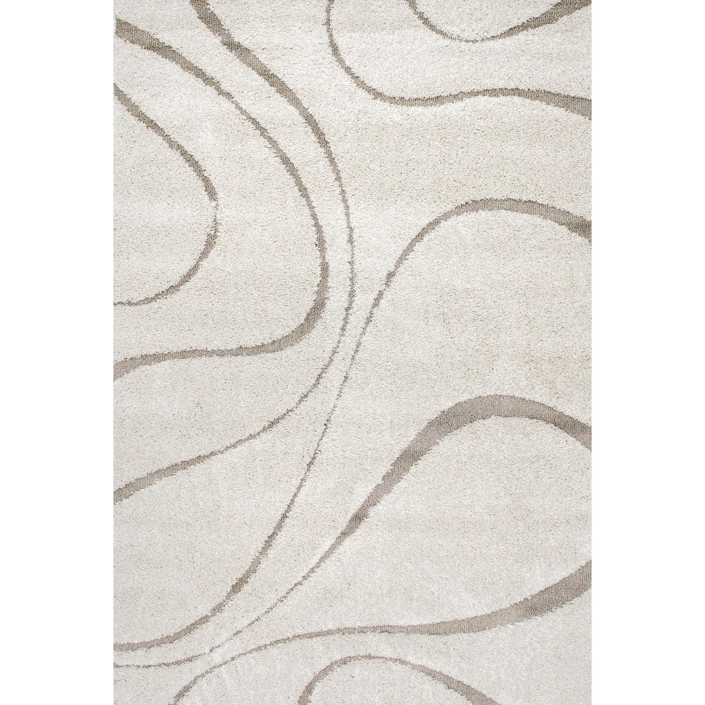 Lt Beige Tufted Synthetic Shag Area Rug, 62" x 26"