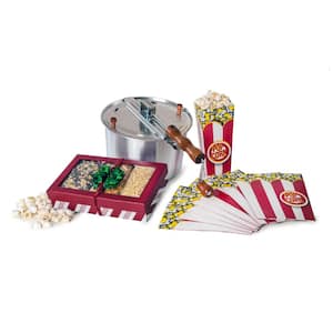 6 Qt. Aluminum Silver Stovetop Popcorn Popper and Wreath Popcorn Gift Set with 8 Disposable Tubs 10-Piece Popcorn Set