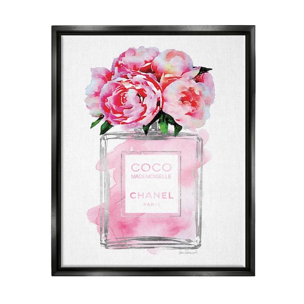 The Stupell Home Decor Collection Glam Perfume Bottle V2 Flower Silver Pink Peony by Amanda Greenwood Floater Frame Nature Wall Art Print 25 in. x 31 in.