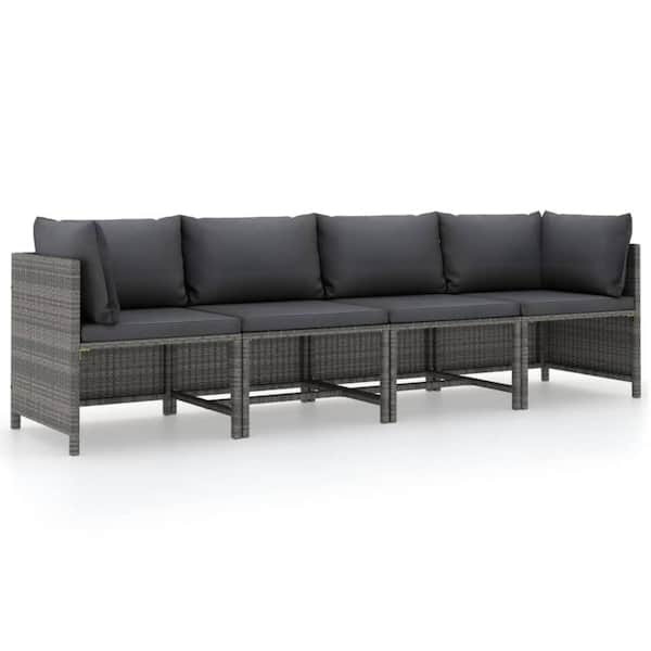 Benjara 4-Piece Gray Wicker Rattan Outdoor Modular Sectional Sofa with Cushion