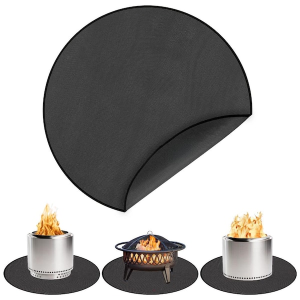 38 in. Round Fire Pit Mat with 4-Layer Fireproof, Heat Insulated, Oil-Proof, and Waterproof for Decks, and Patios, Black