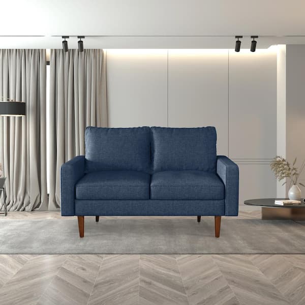 Dwell Home Inc Kalen 58 in. Linen Mid-Century Modern 2-Seat Loveseat -Denim Blue