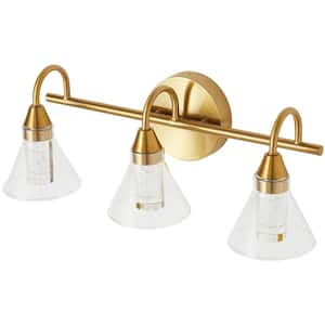 Lighting 18.5 in. 3 Light Brushed Gold Metal and Crystal Bubble LED Vanity Light with Glass Shade