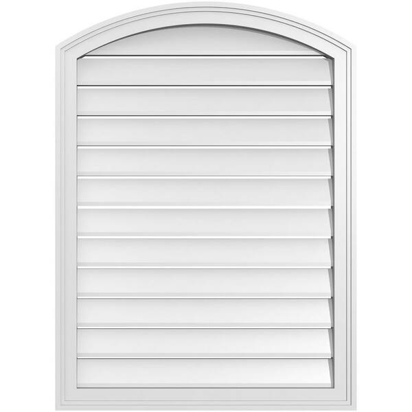 Ekena Millwork 28 in. x 36 in. Arch Top Surface Mount PVC Gable Vent: Decorative with Brickmould Frame