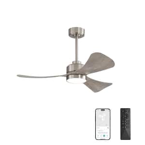 42 in. Dimmable Smart LED Indoor Nickel and Grainy and Gold 3-Blades Ceiling Fan with Remote Control and Downrod