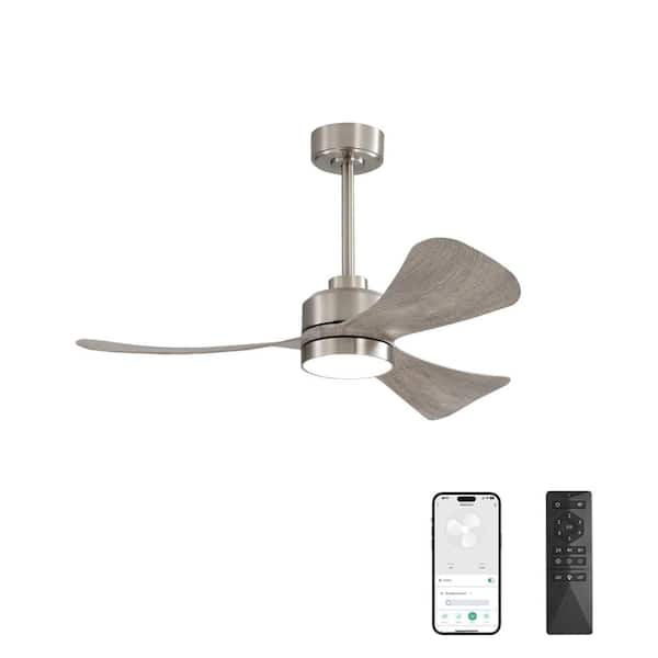 MLiAN 42 in. Dimmable Smart LED Indoor Nickel and Grainy and Gold 3-Blades Ceiling Fan with Remote Control and Downrod