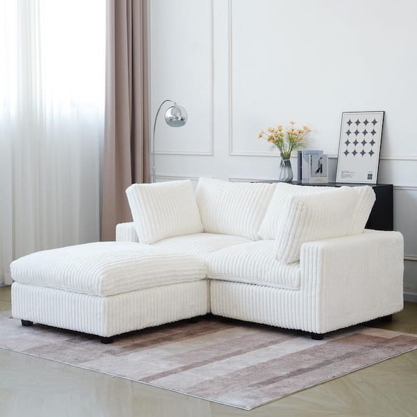 Magic Home 78.7 in. Square Arm Plush Velvet Modular 3-Piece Loveseat Love Sofa Cloud Couch Sectional Sofa with Ottoman in Beige