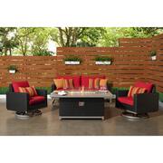 Milo Espresso 4-Piece Wicker Patio Motion Fire Pit Deep Seating Set with Sunset Red Cushions