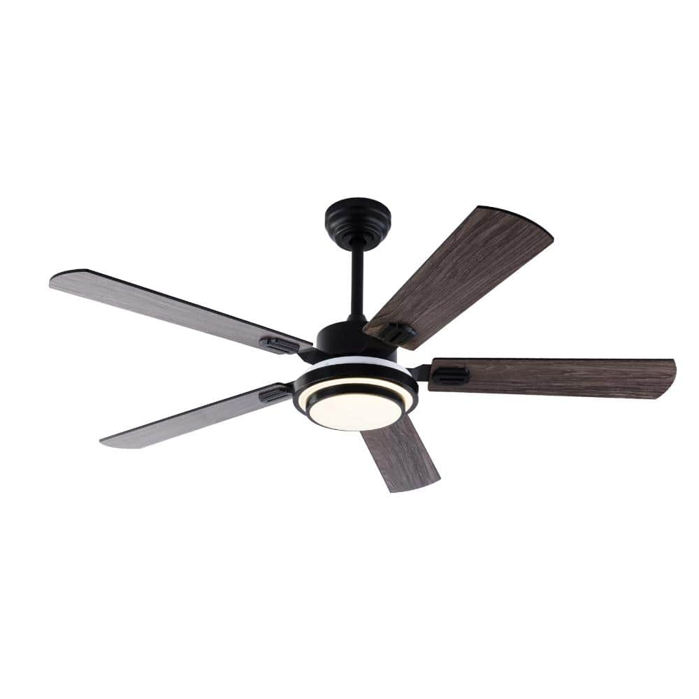 52 in. Indoor LED Black Modern Downrod Ceiling Fan with App/Remote Control and Solid Wood Blades price history on PriceWatchPro