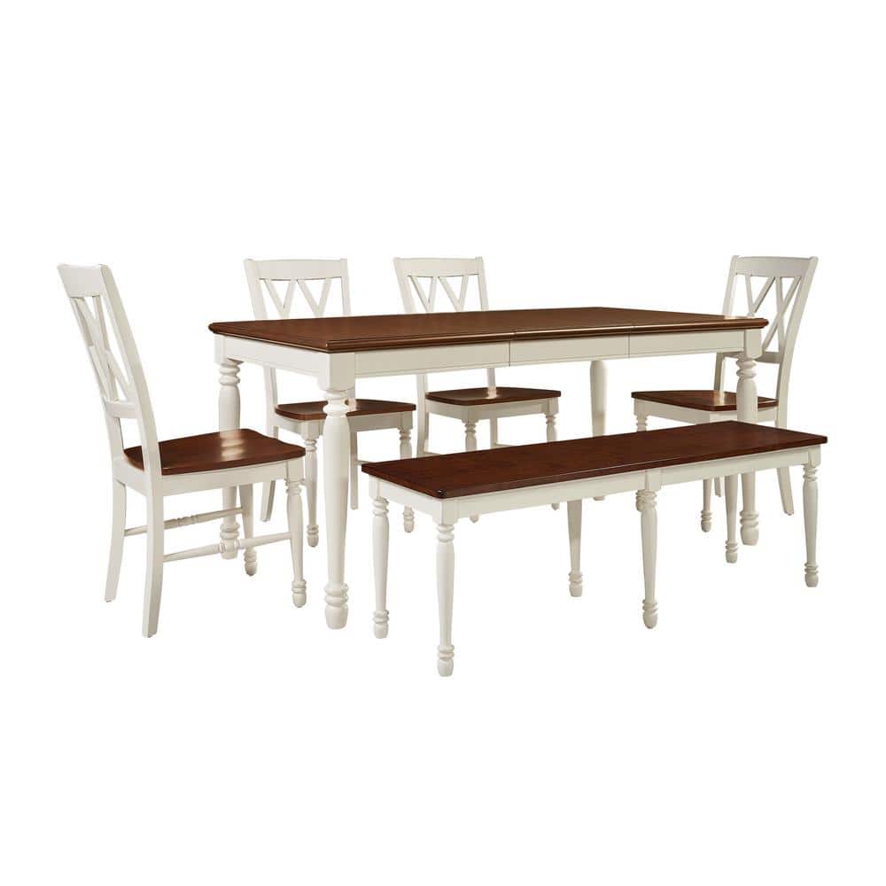 Shelby 6-Piece Antique White Extendable Dining Set with Bench