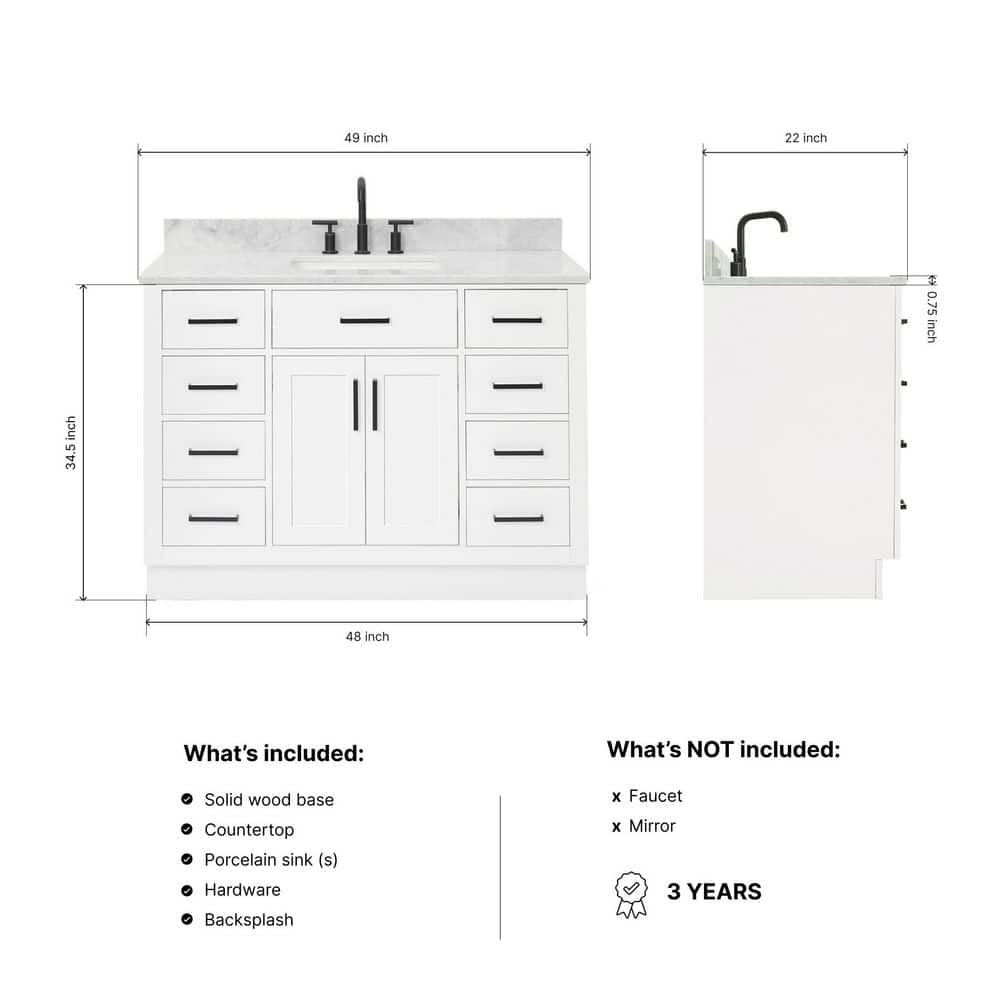 Hepburn 49" White Marble Top Single Basin Vanity Set