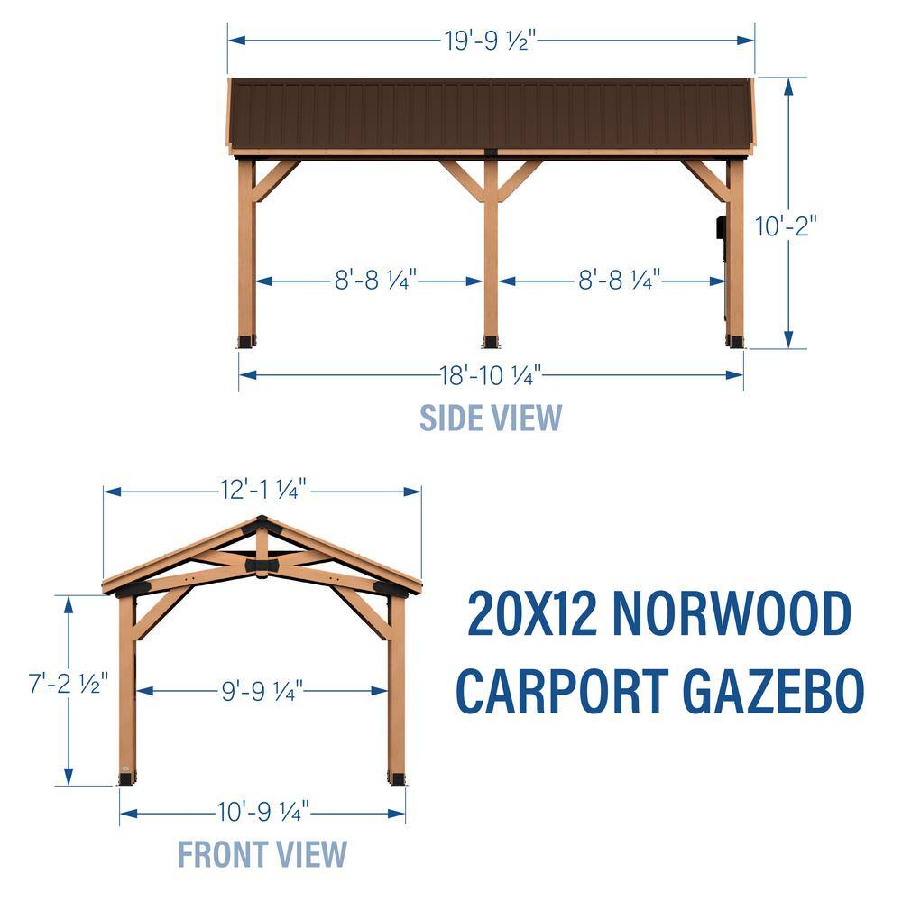 Cedar 20' x 12' Multi-Function Carport Gazebo Pavilion