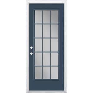32 in. x 80 in. Night Tide 15 Lite Right-Hand Clear Glass Painted Steel Prehung Front Door Brickmold/Vinyl Frame