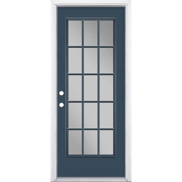 Masonite 32 in. x 80 in. Night Tide 15 Lite Right-Hand Clear Glass Painted Steel Prehung Front Door Brickmold/Vinyl Frame