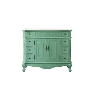 Simply Living 42 in. W x 21 in. D x 36 in. H Bath Vanity in Vintage Mint with White And Brown Vein Marble Top