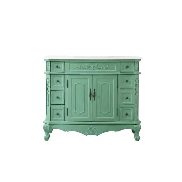 Unbranded Simply Living 42 in. W x 21 in. D x 36 in. H Bath Vanity in Vintage Mint with White And Brown Vein Marble Top