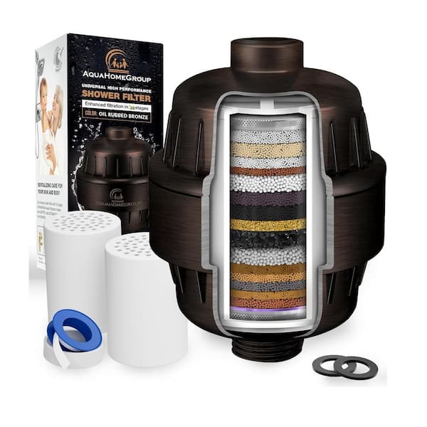 Lukvuzo 20 Stage Shower Filter with Vitamin C E for Hard Water - 2 Cartridges Included in Oil Rubbed Bronze (1-Pack)