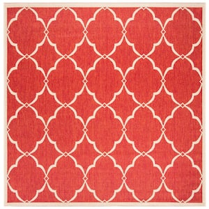Beach House Red/Cream 7 ft. x 7 ft. Square Geometric Indoor/Outdoor Patio  Area Rug