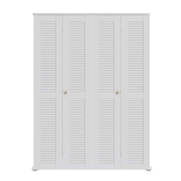 48 in. x 78.75 in. (Double 24 in.) Louver/Louver Solid Core White Finsihed Composite Bi-fold Door with Hardware Kit