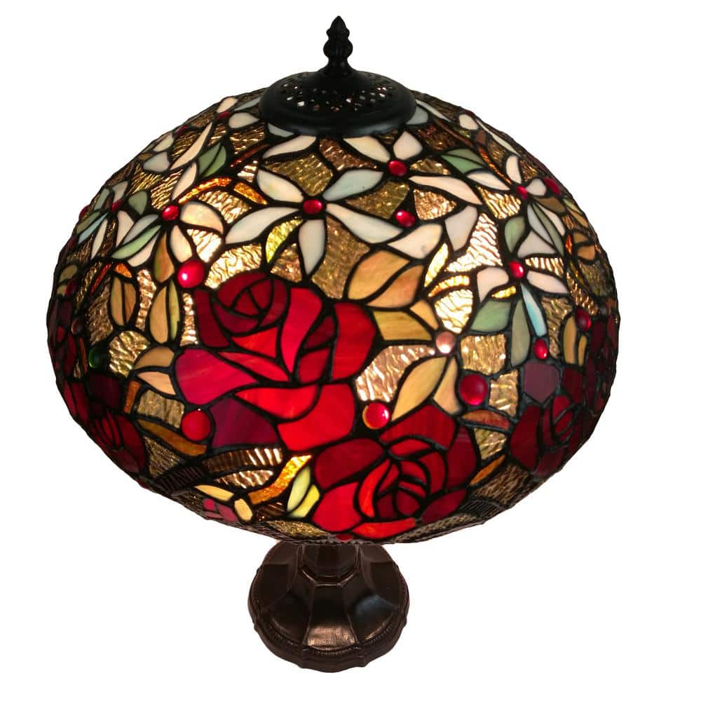 24" Bronze Tiffany Style Table Lamp with Stained Glass Shade