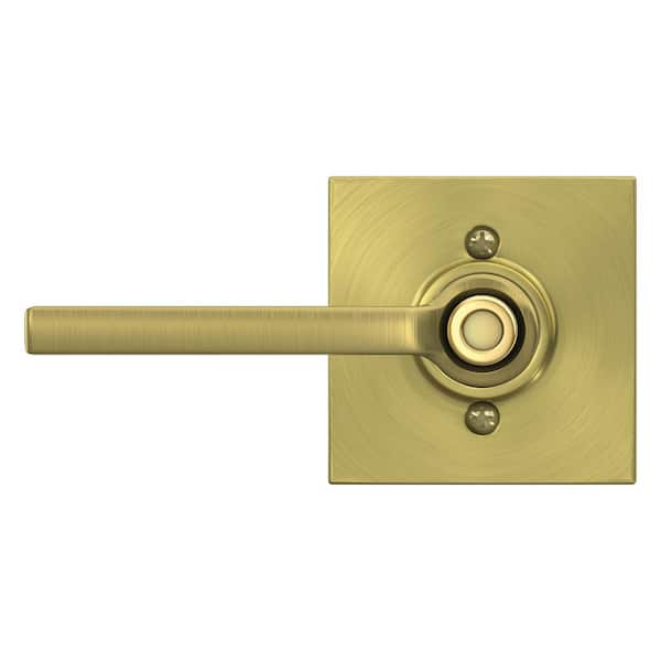 Schlage Latitude Satin Brass Privacy Bed/Bath Door Handle with Collins Trim  F40 V LAT 608 COL - The Home Depot