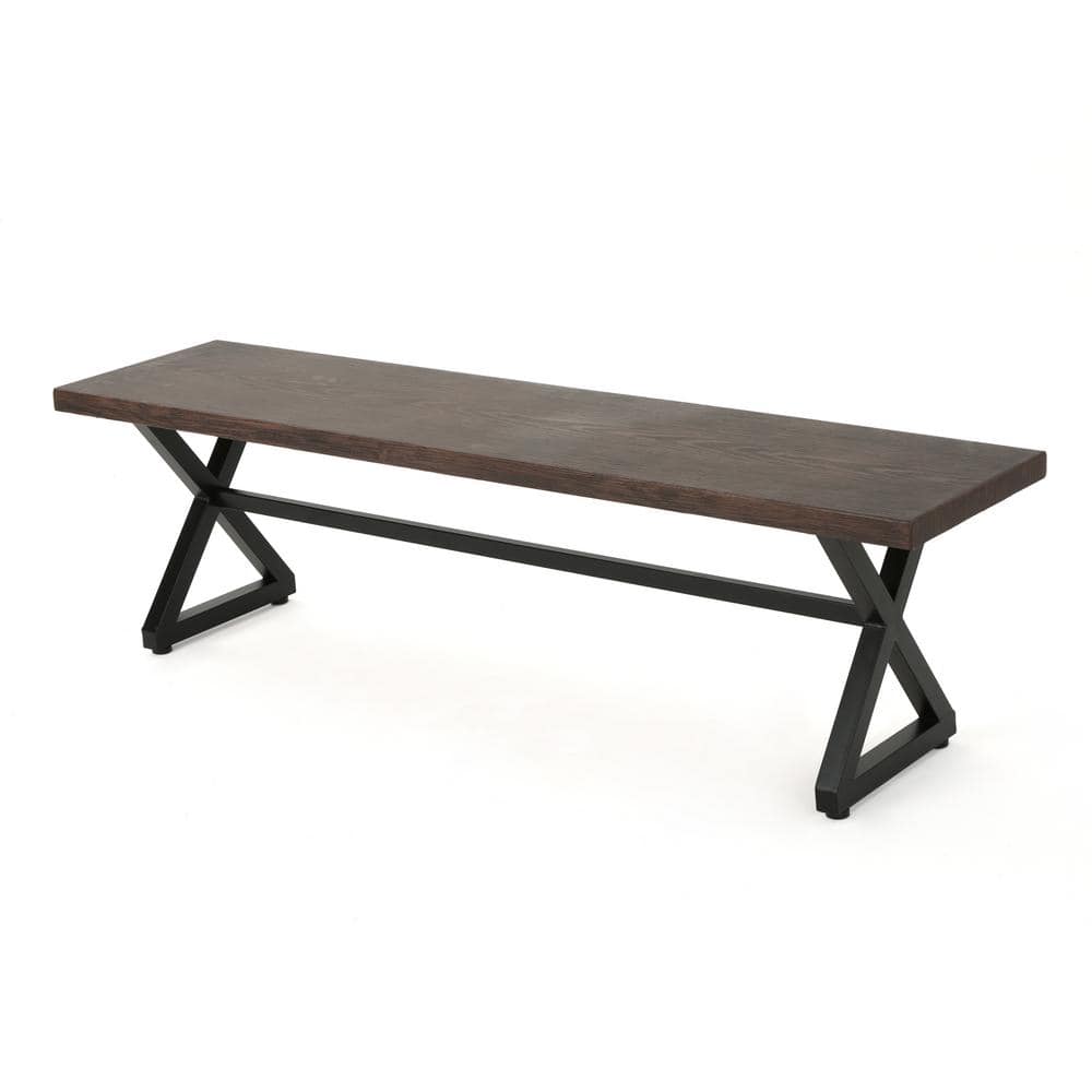 Brown Black Aluminum Outdoor Dining Chair, 63 in. Patio Dining Bench 2-3-Pe
