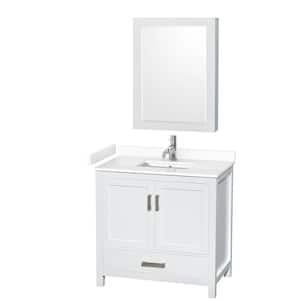 Sheffield 36 in. W x 22 in. D x 35 in. H Single Bath Vanity in White with White Cultured Marble Top and MC Mirror