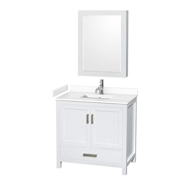 Wyndham Collection Sheffield 36 in. W x 22 in. D x 35 in. H Single Bath Vanity in White with White Cultured Marble Top and MC Mirror
