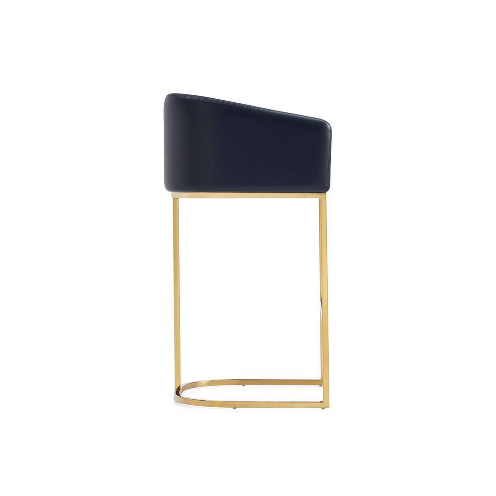 Set of 3 Black Leather and Gold Metal Barstools