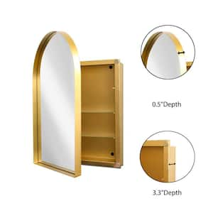 24 x 36 in. Gold Arched Recessed Medicine Metal Framed Bathroom Wall Cabinet Storage with Mirror and Adjustable Shelves