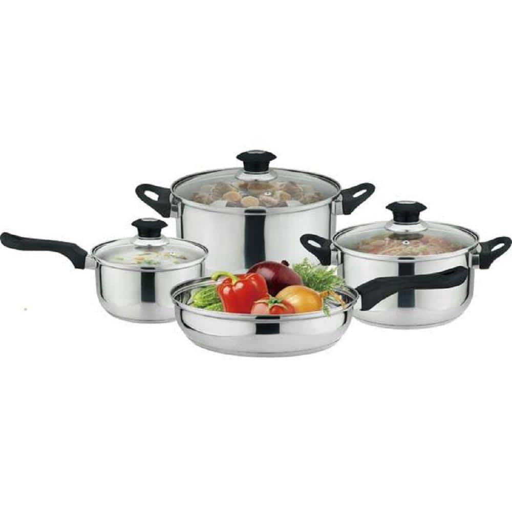 J&V TEXTILES 7-Piece Stainless Steel Pots and Pans Kitchen Cookware Set