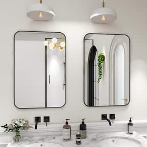 24 in. W x 35.8 in. H Rectangular Modern Aluminum Alloy Framed Rounded Black Wall Mirror