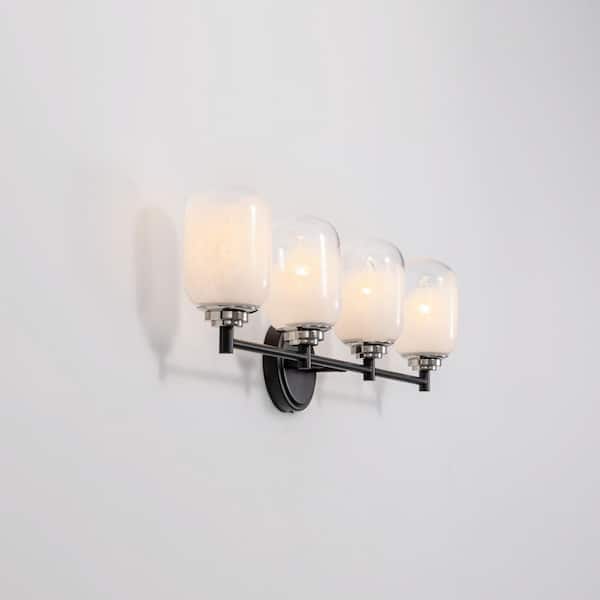 Seren 29 in. L 4-Light Matte Black Wall Sconce-Modern Style Rotatable Wall Lamp with Handmade Glass Shades